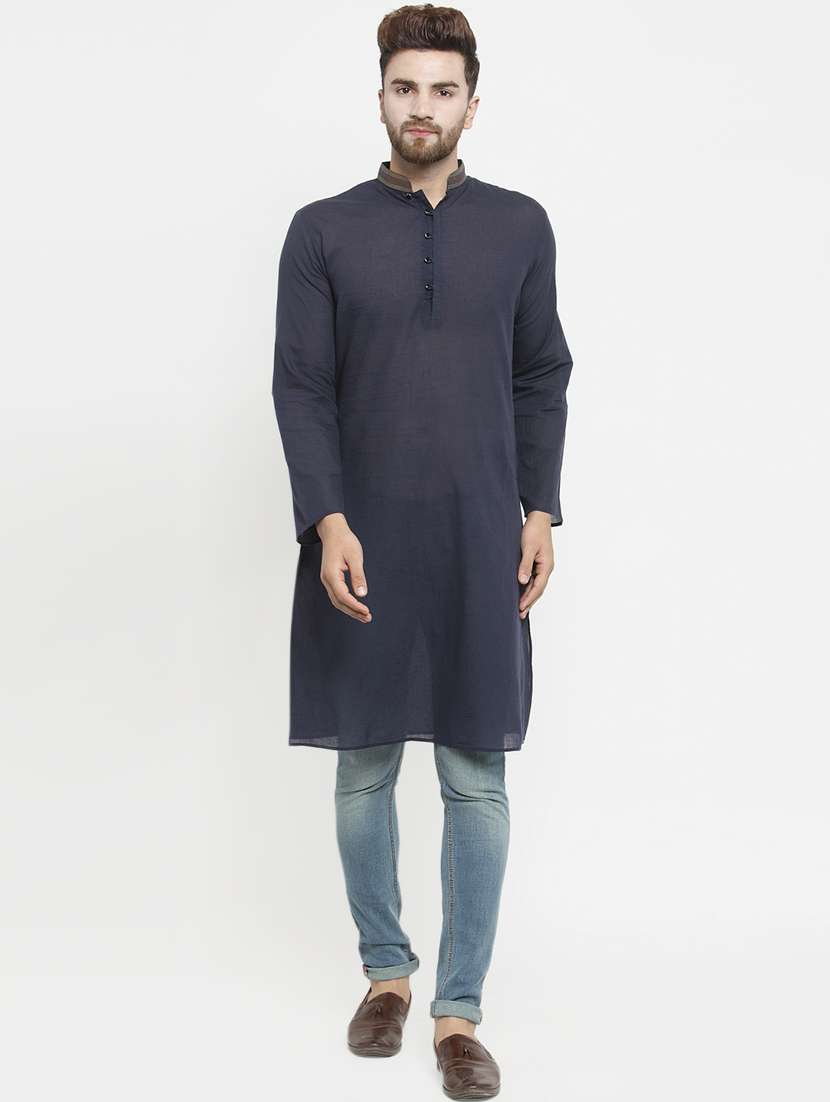 Navy Blue Cotton Long Kurta