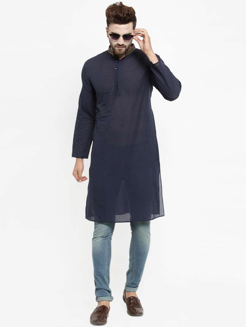 Navy Blue Cotton Long Kurta