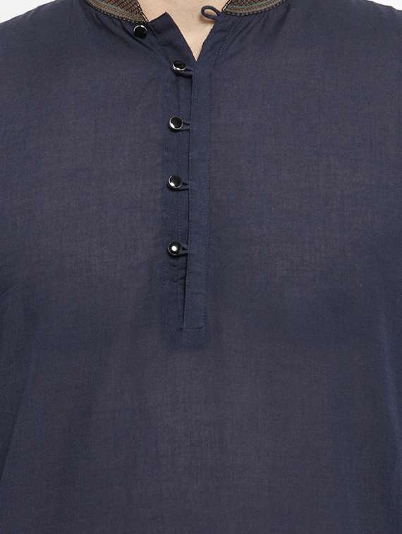 Navy Blue Cotton Long Kurta