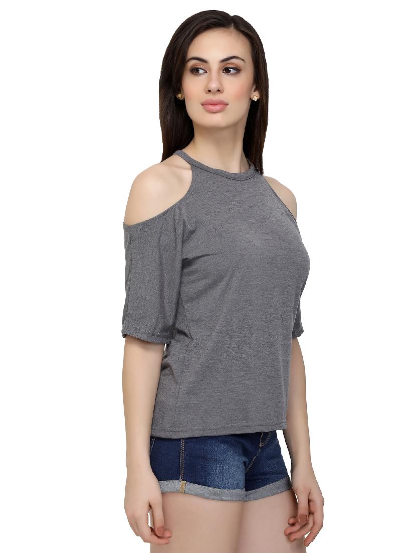 cold shoulder round neck top - 15912288 - Standard Image - 1