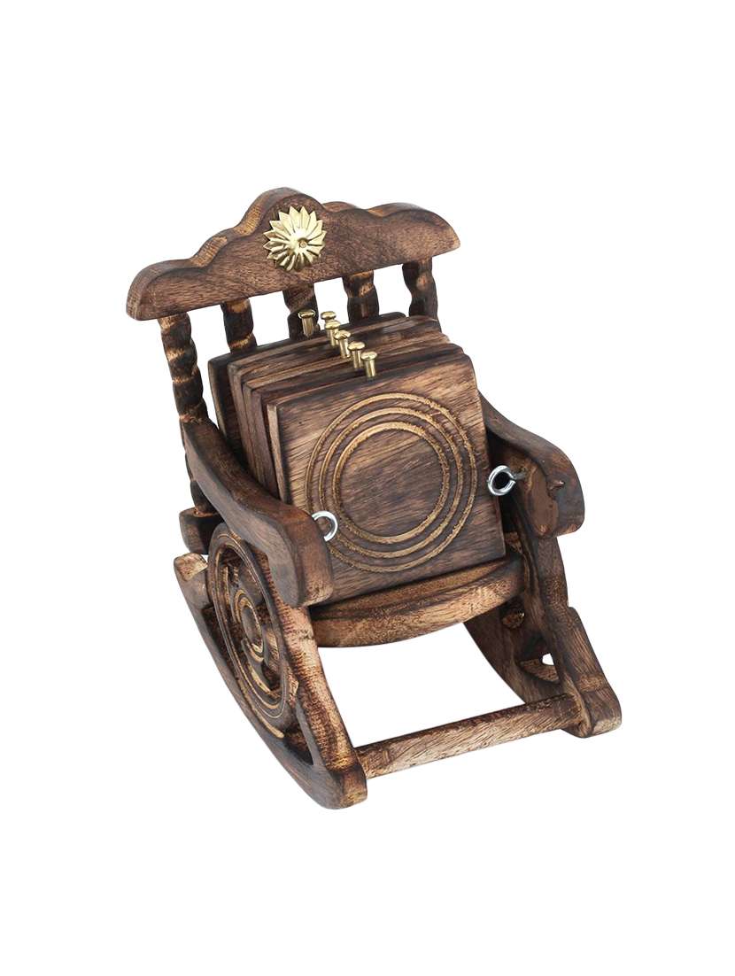 desi karigar antique rocking chair tea coaster of wooden