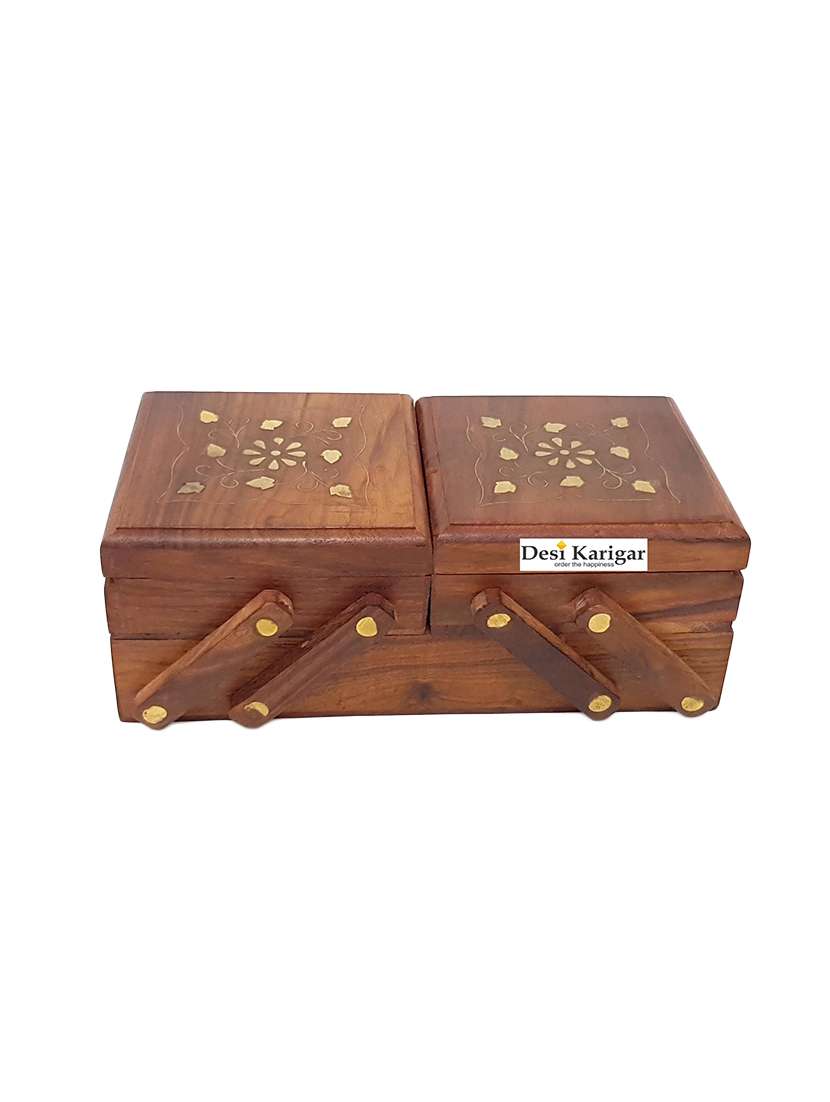 brown beautifully handcrafted sliding wooden decorative jewellery storage box