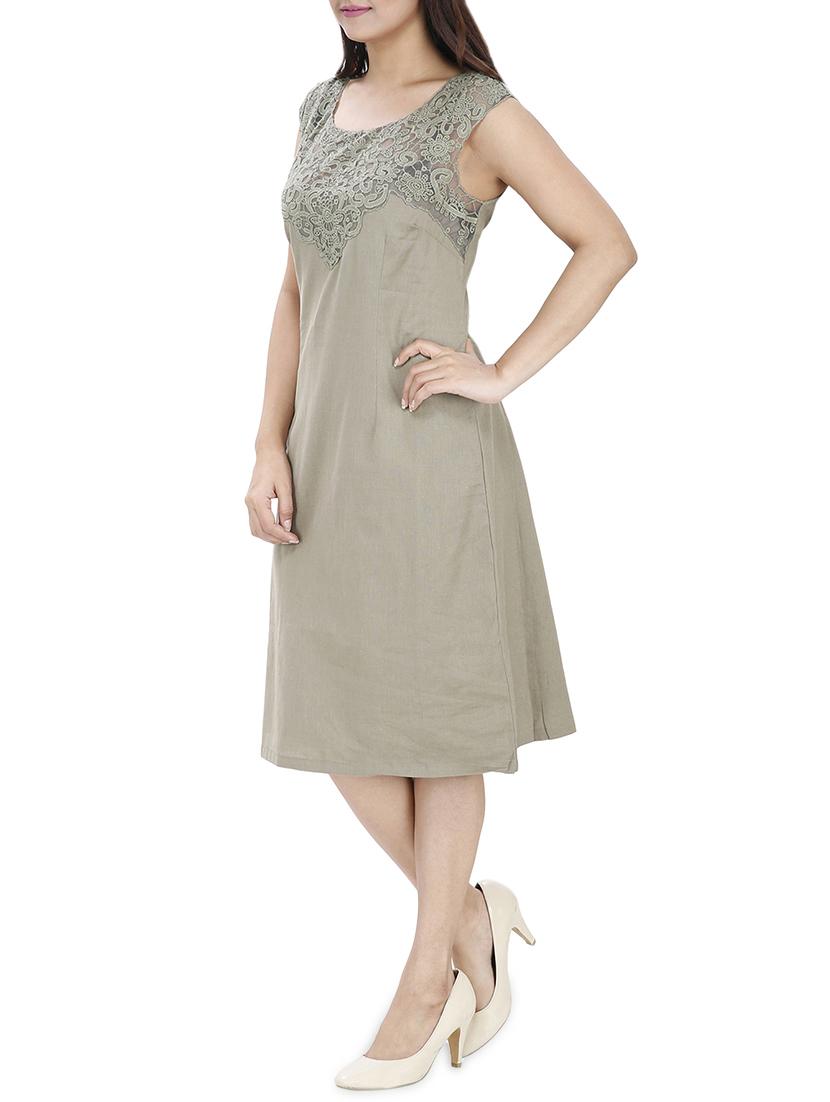 embroidered mesh yoke a-line dress - 15913013 -  Standard Image - 1