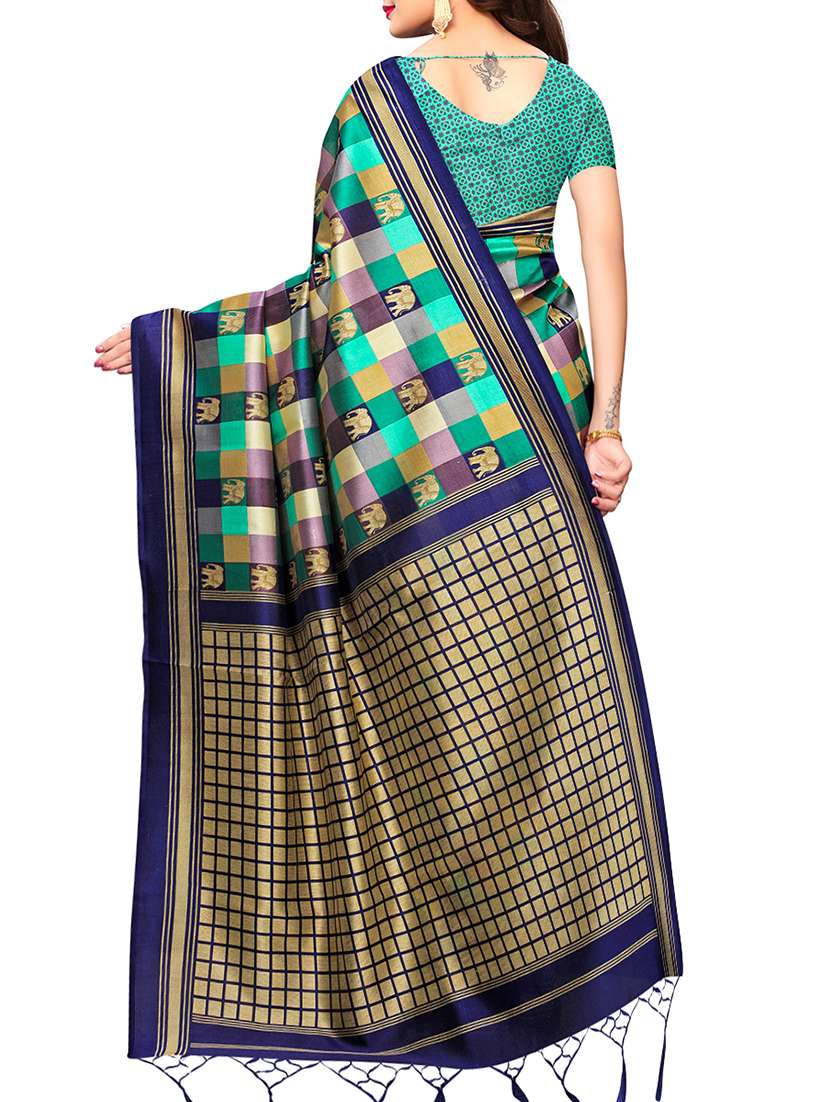 checkered printed saree with blouse - 15913294 - Standard Image - 1