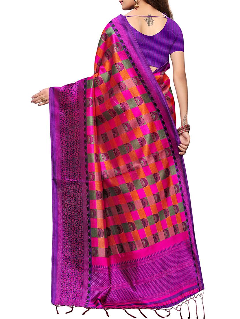 checkered mysore silk saree with blouse - 15913318 - Standard Image - 1