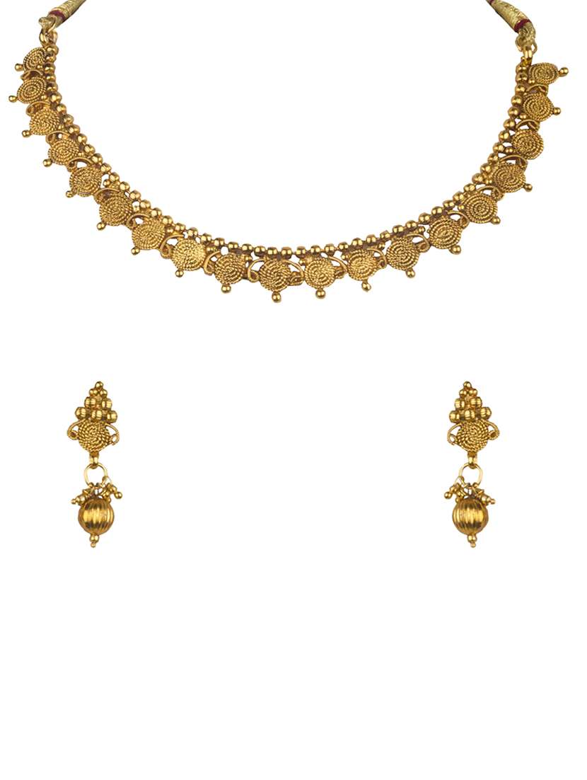 gold pleated brass choker necklaces with earring