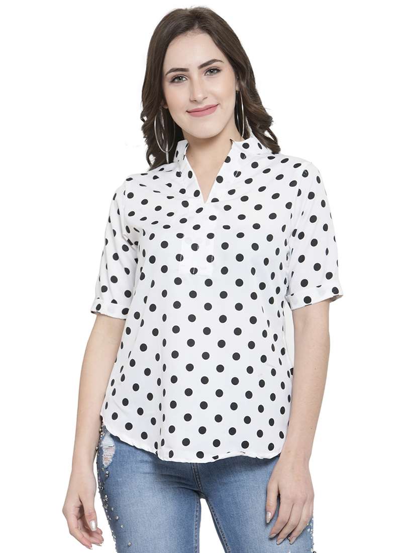 women's blouson mandarin neck top