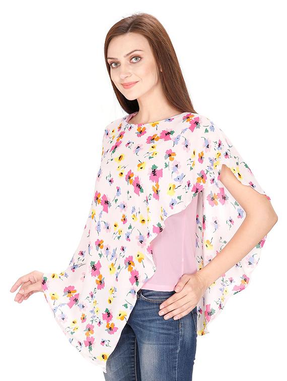 asymmetric floral overlay top - 15916430 - Standard Image - 1