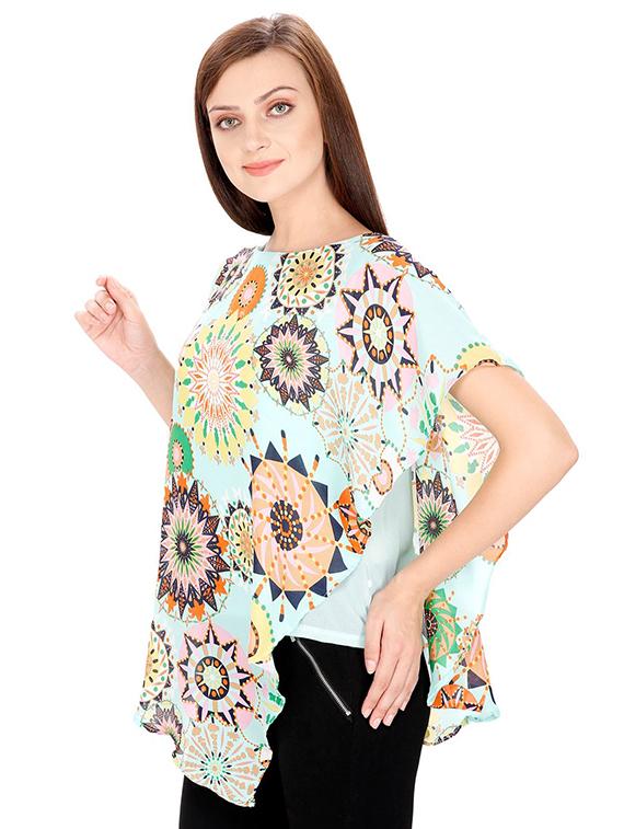 asymmetric oriental print overlay top - 15916431 - Standard Image - 1