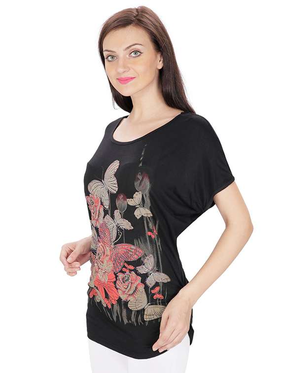 lace paneled graphic print top - 15916445 -  Standard Image - 1