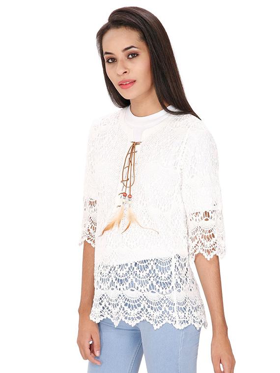 women's straight tie-up neck top - 15916513 - Standard Image - 1