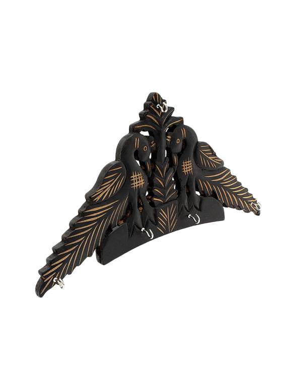 desi karigar wooden black peacock design wall hanging key holder - 15916641 -  Standard Image - 1