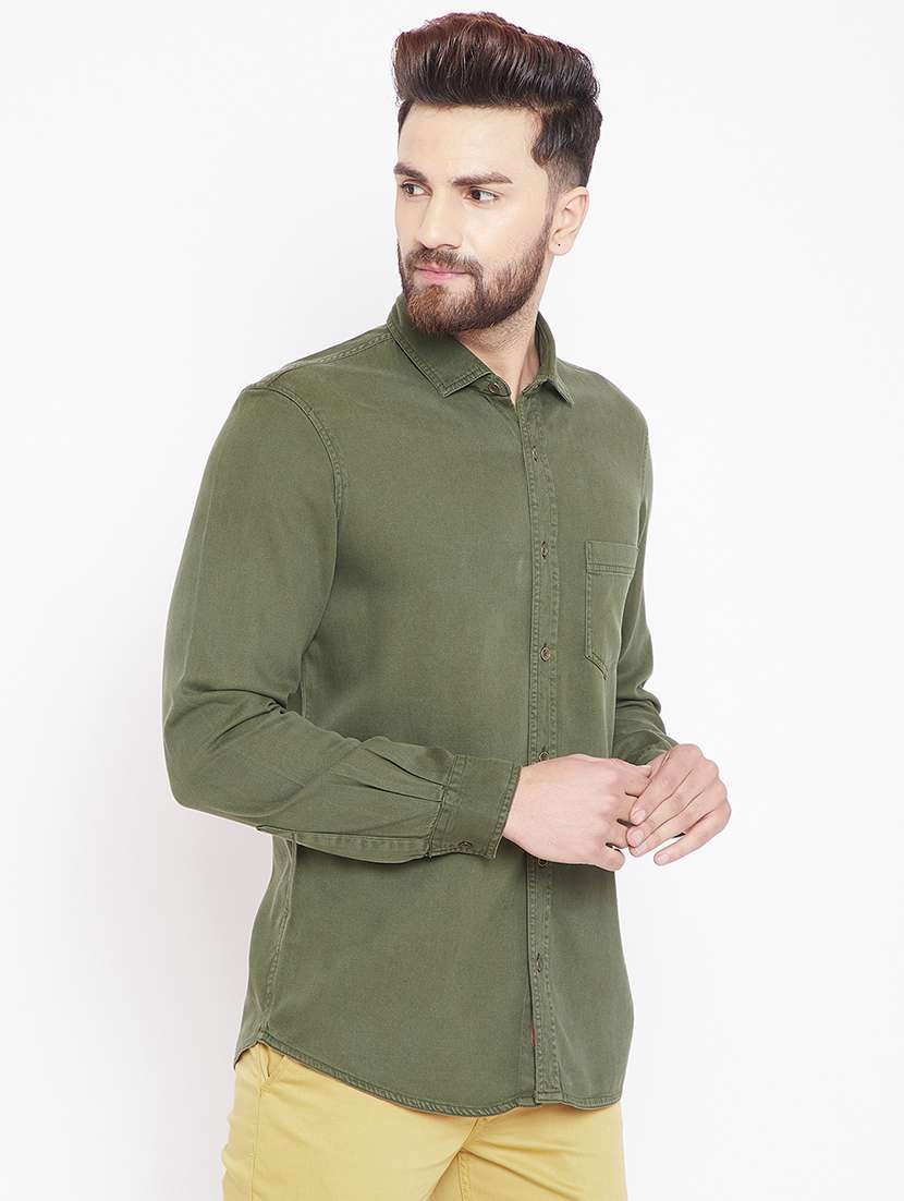 green solid casual shirt - 15916827 - Standard Image - 1