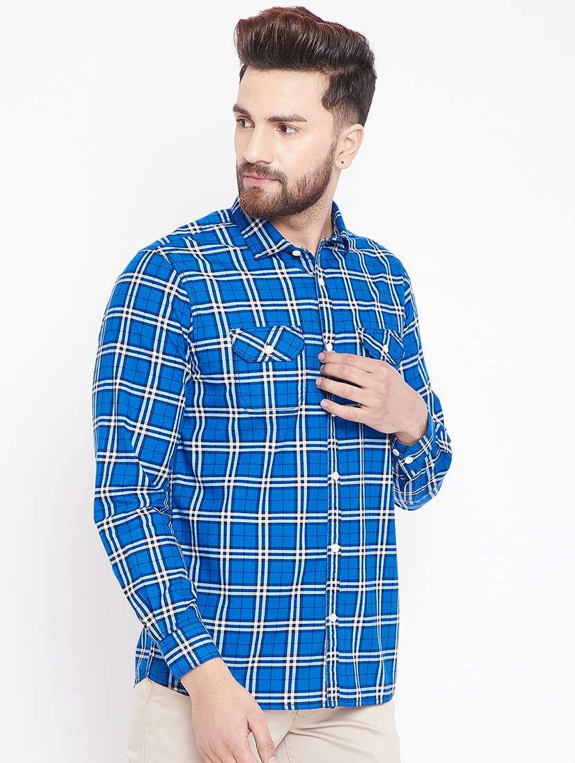 blue checkered casual shirt - 15916834 - Standard Image - 1
