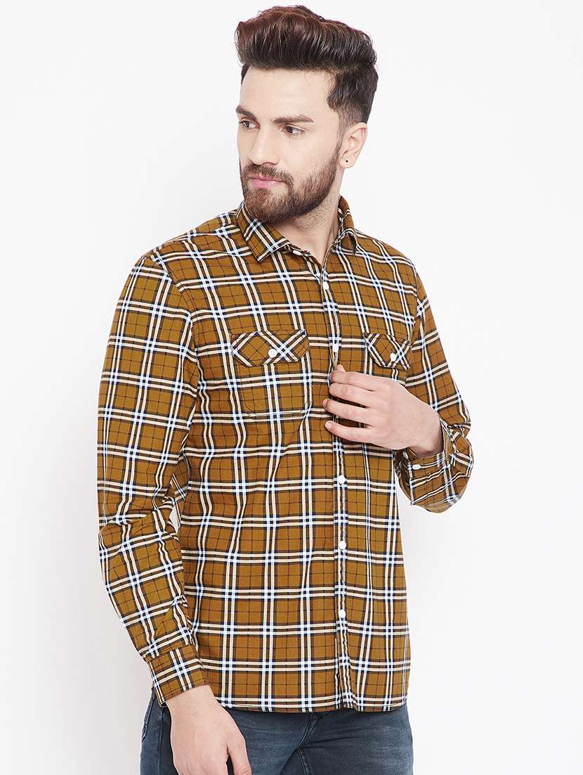 brown checkered casual shirt - 15916835 -  Standard Image - 1