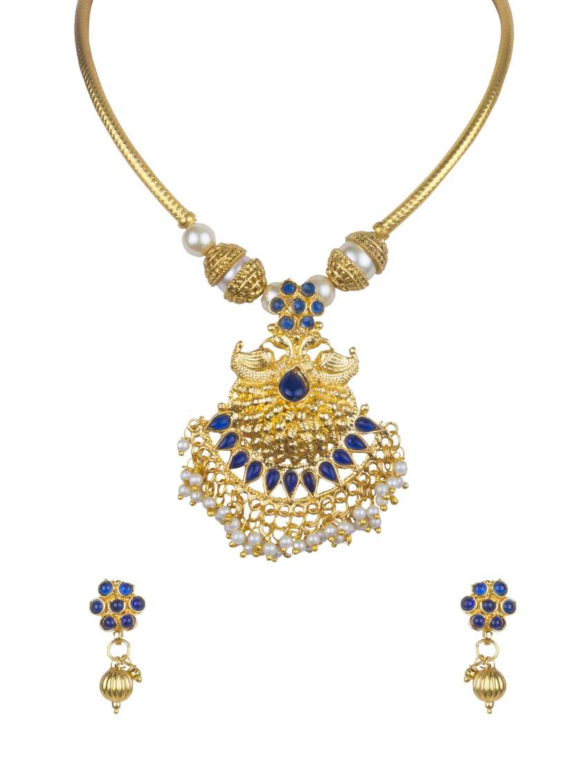 gold pleated brass short necklaces with earring