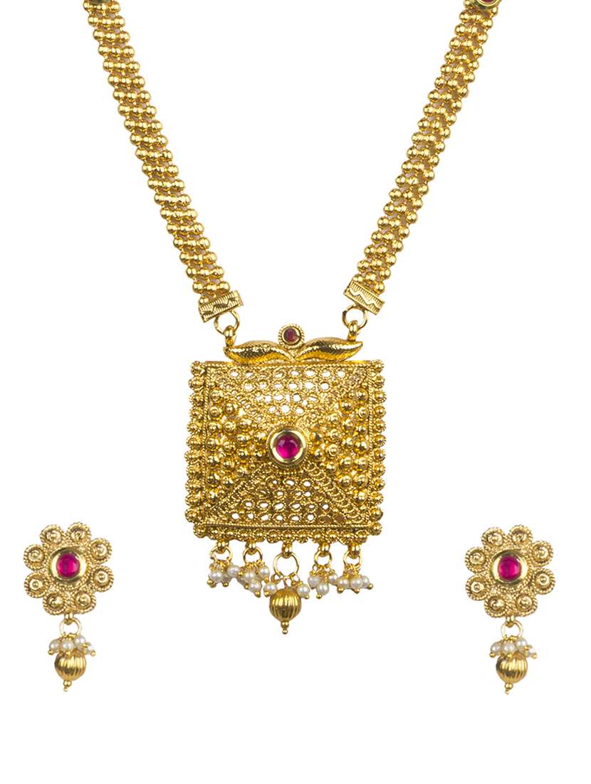 gold pleated brass long necklaces with earring