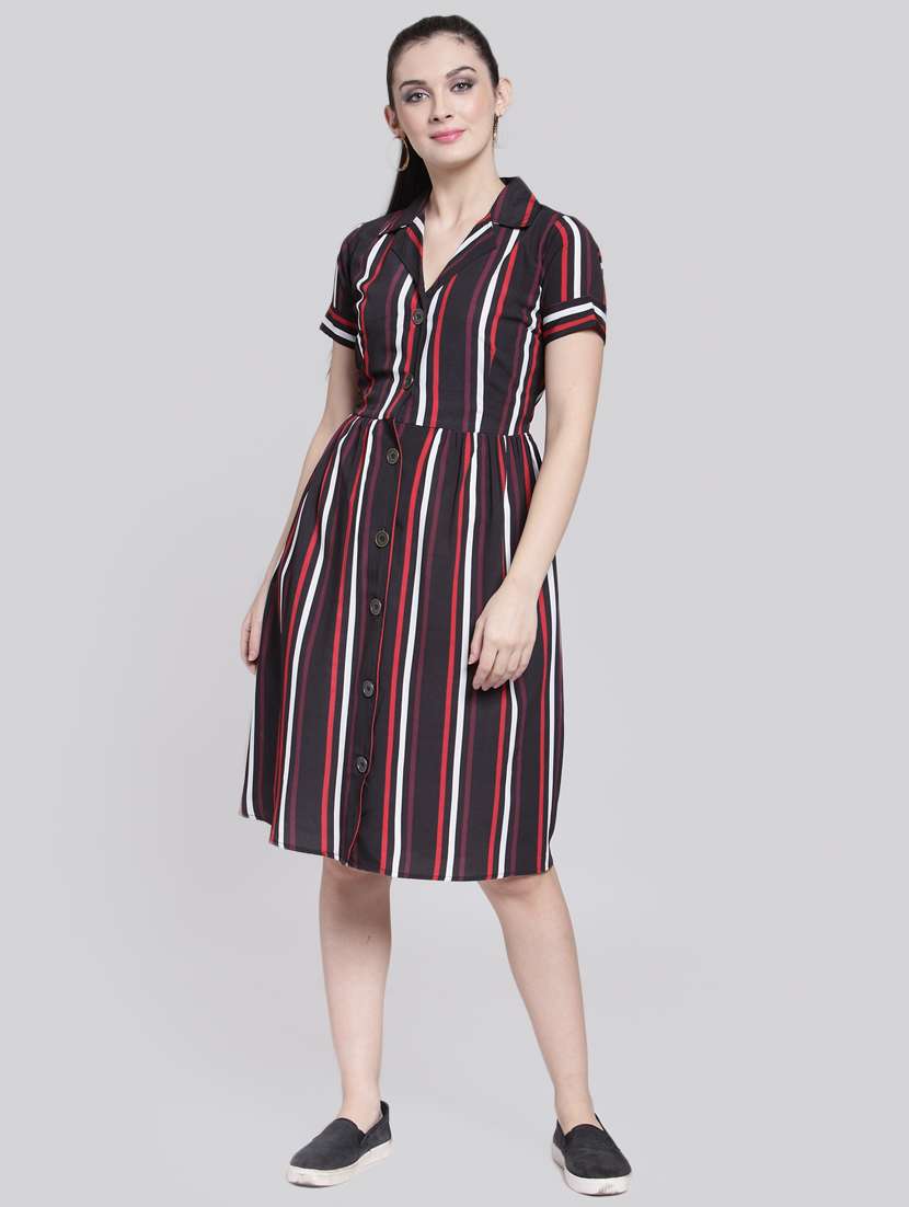 button up striped a-line dress