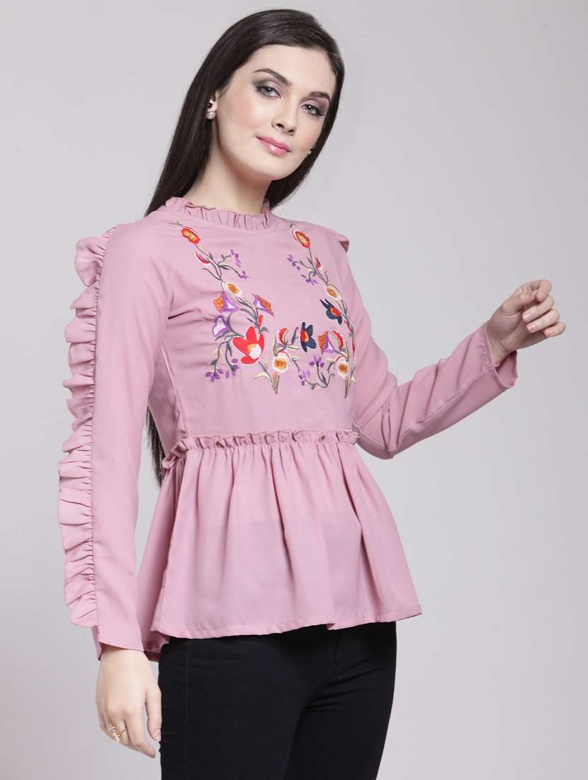women's ruffle round neck top - 15919114 -  Standard Image - 1