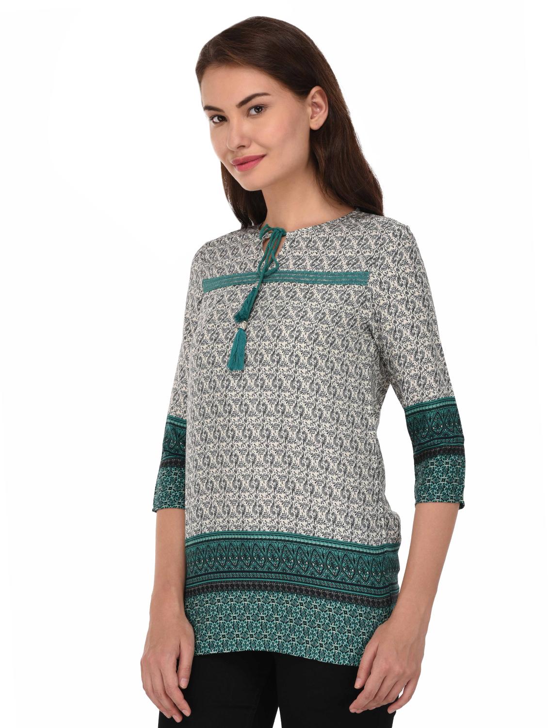 tassel tie-up lace trim tunic - 15919478 -  Standard Image - 1