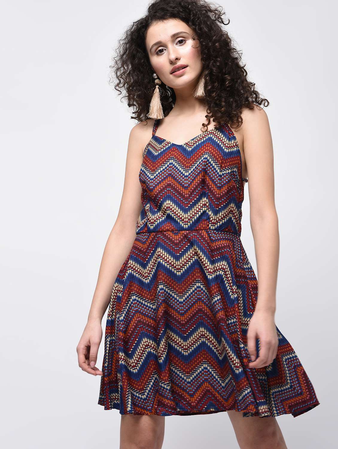 strappy back chevron flared dress