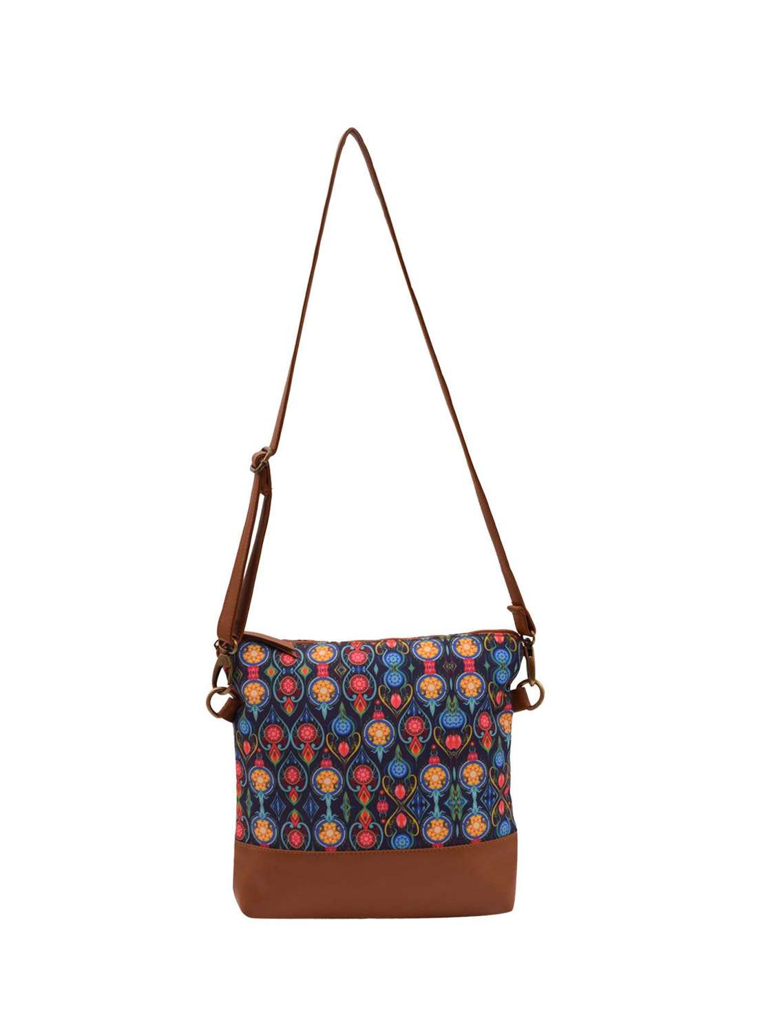 brown printed sling bag