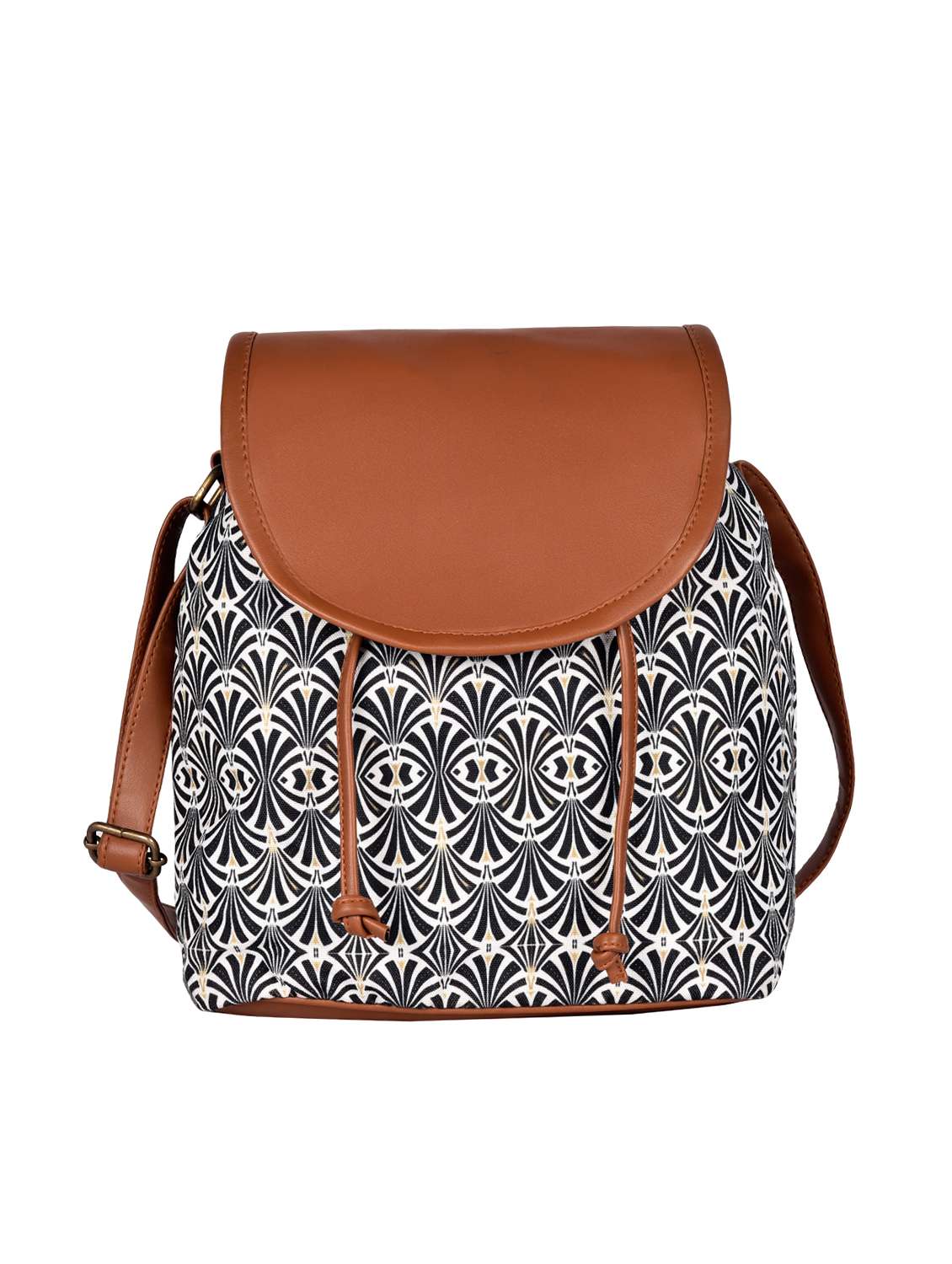 brown printed sling bag