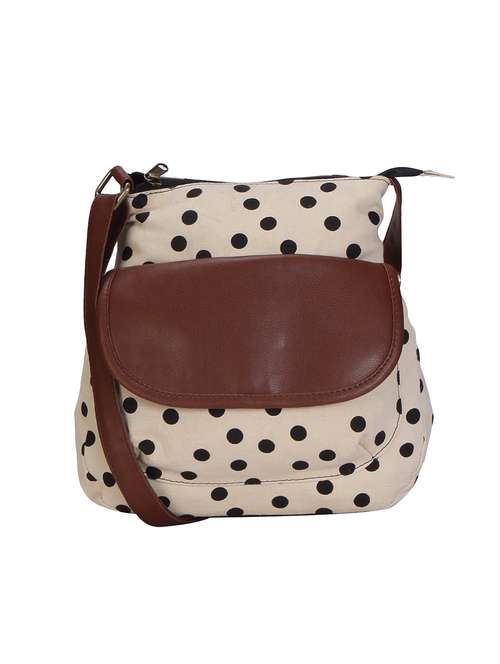 beige canvas printed sling bag - 15920786 -  Standard Image - 0