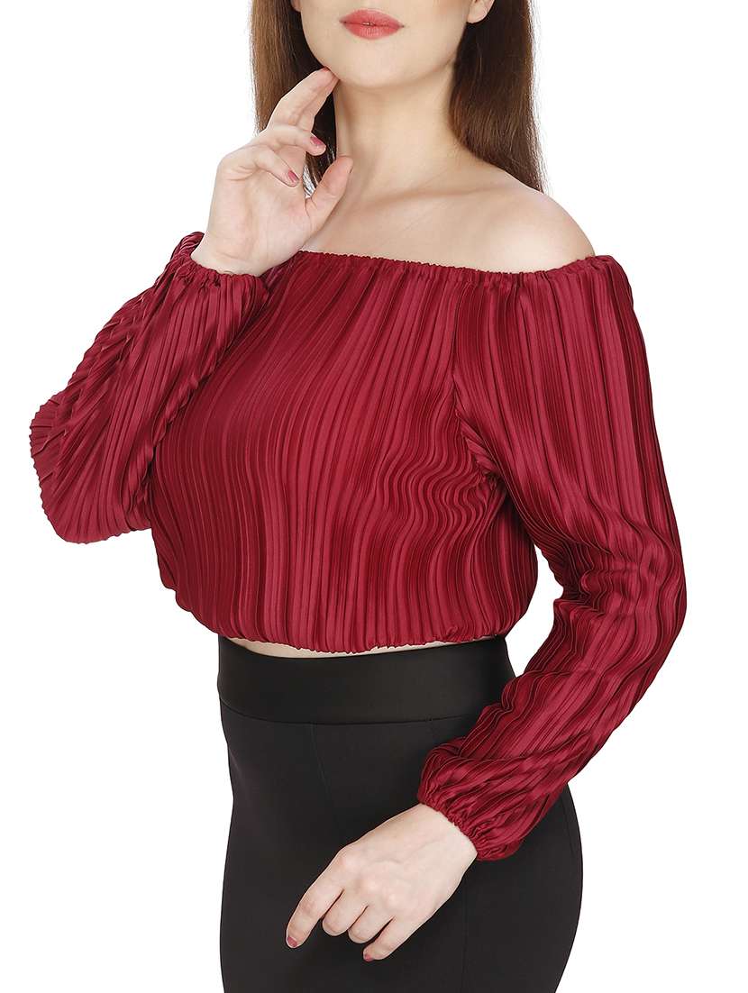 off shoulder pleated crop top - 15920909 -  Standard Image - 1
