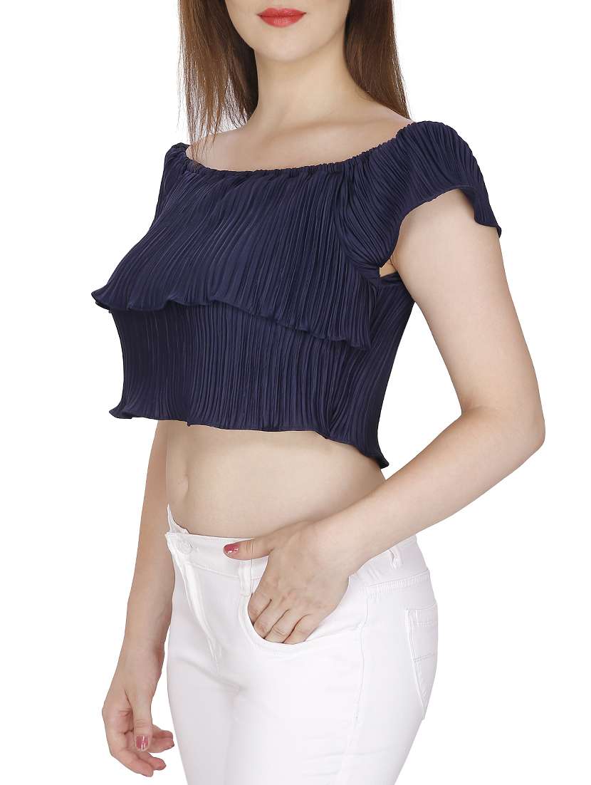 off shoulder pleated crop top - 15920912 -  Standard Image - 1