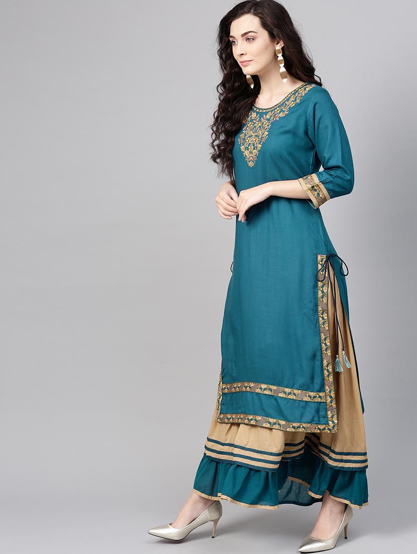 embroidered layered ethnic dress - 15921171 - Standard Image - 1