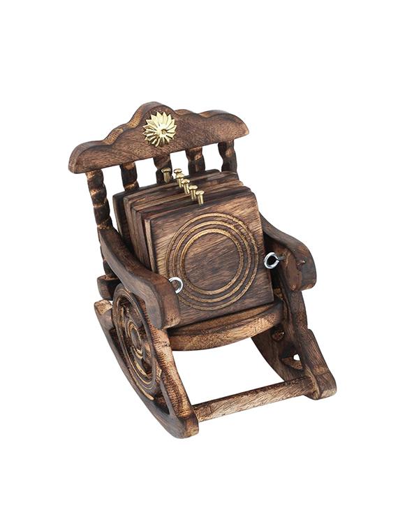desi karigar brown wooden chair coaster - 15921404 -  Zoom Image - 0
