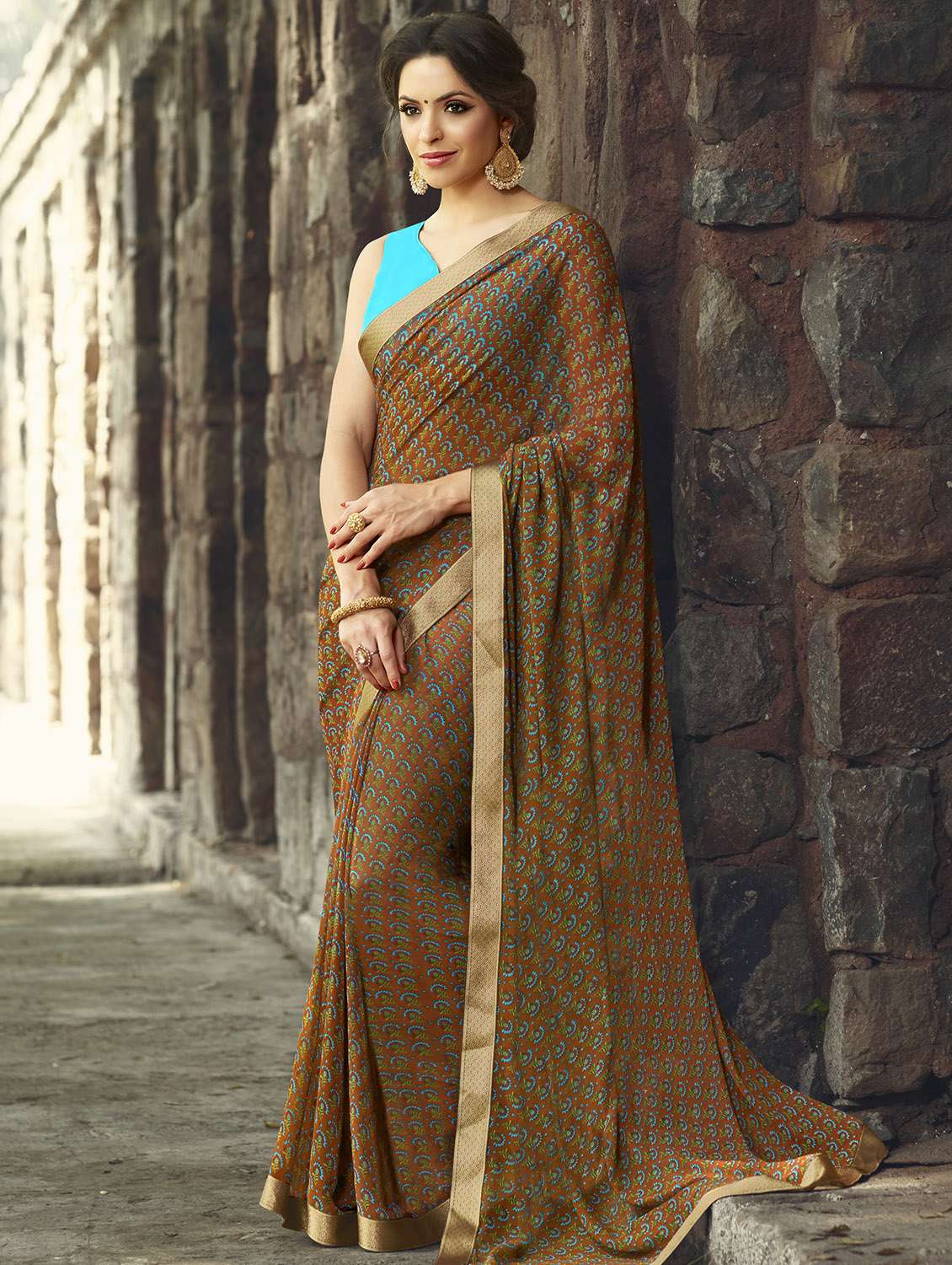 floral printed saree with blouse