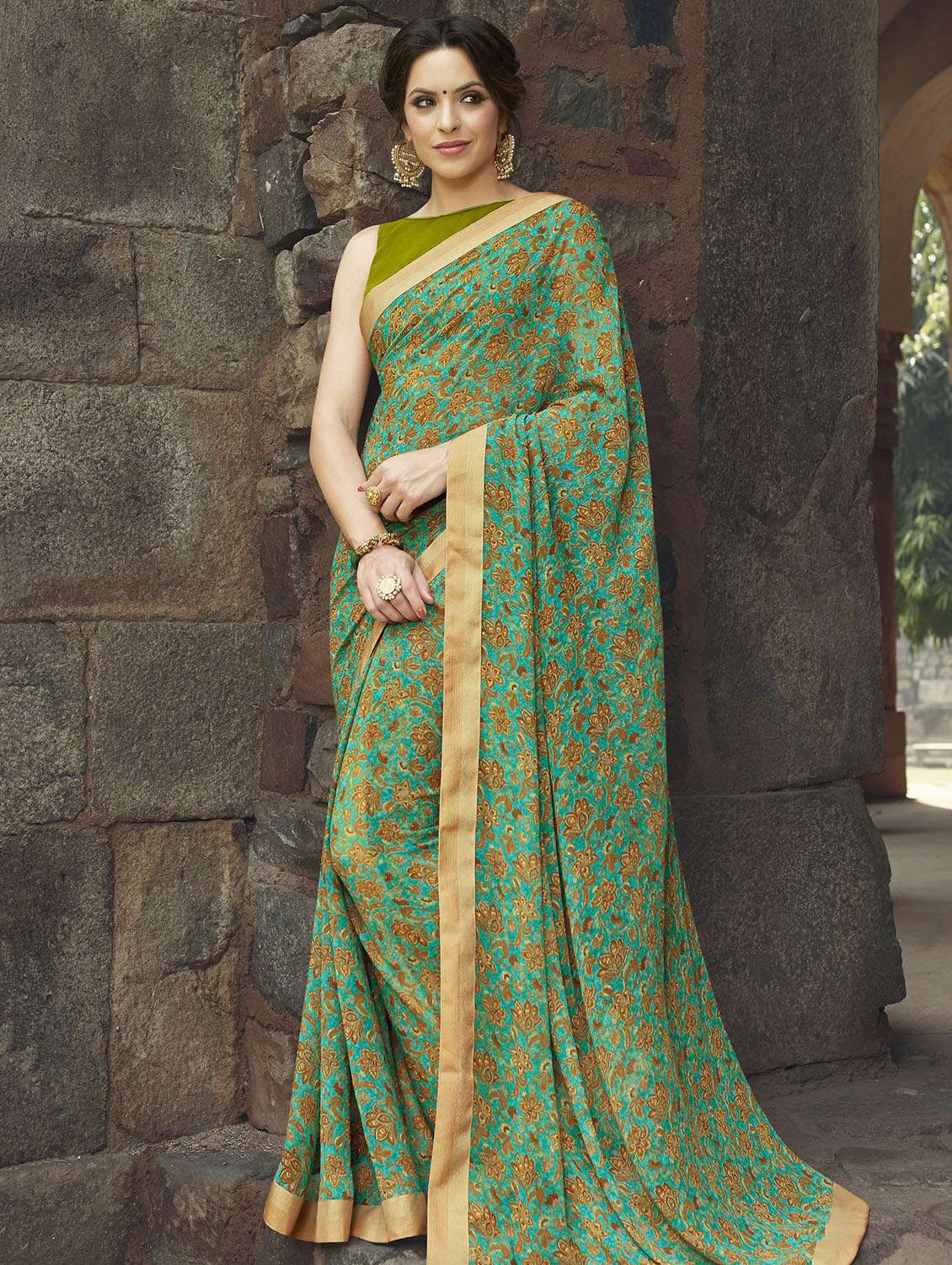 floral printed saree with blouse
