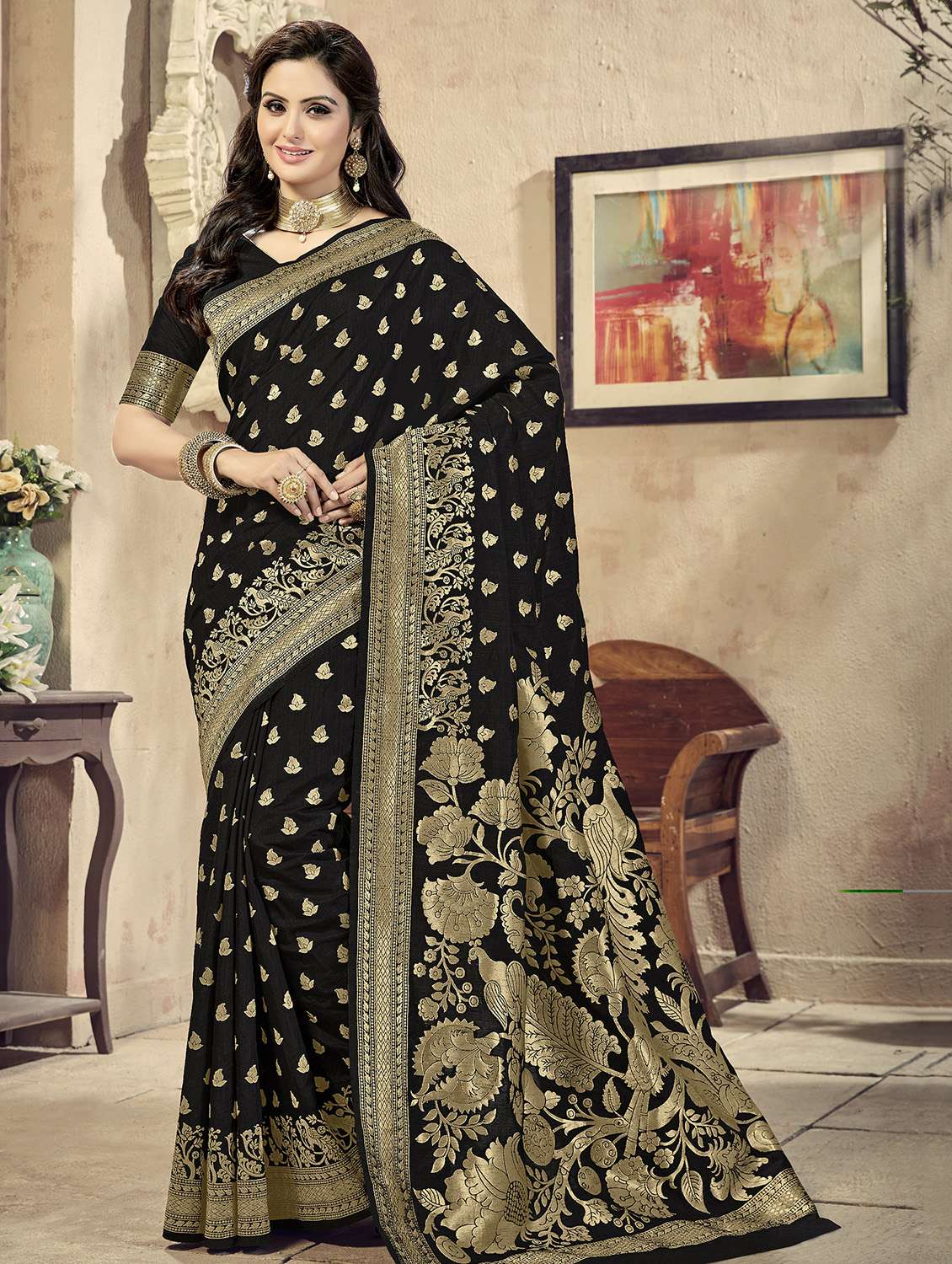 floral woven saree with blouse
