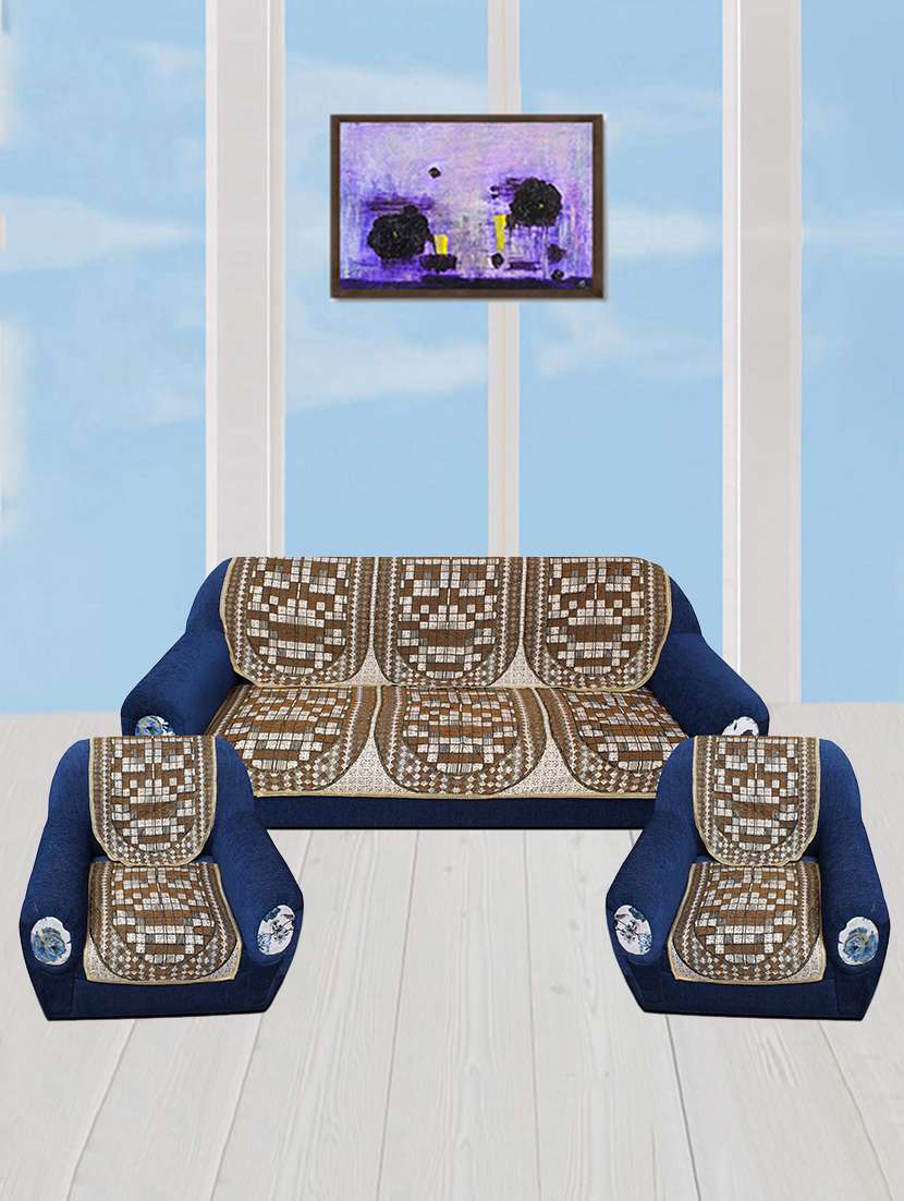 polyester fabric check design sofa covers set of 6 seater - multi-color