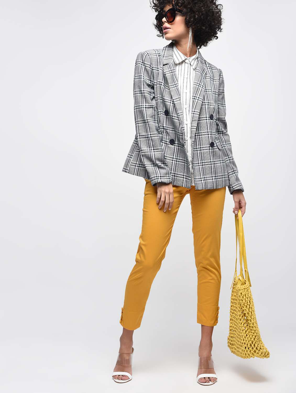 button detail flat front trousers