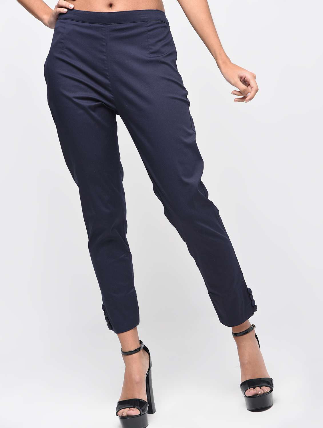 button detail flat front trousers - 15923500 -  Standard Image - 1