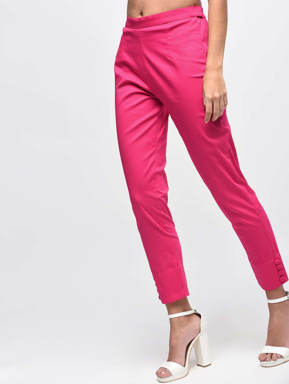 button detail flat front trousers