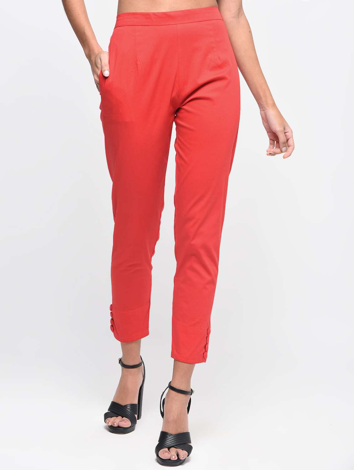 button detail flat front trousers - 15923502 -  Standard Image - 1