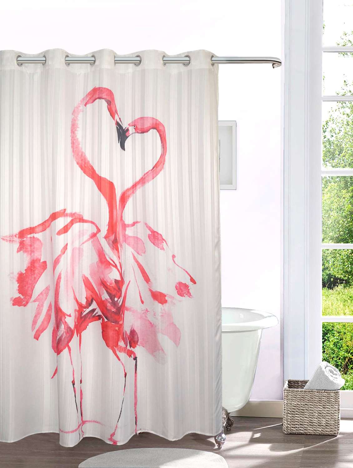lushomes digitally printed flamingos shower curtain with 10 eyelets, size: 72x82 inches (single pc)