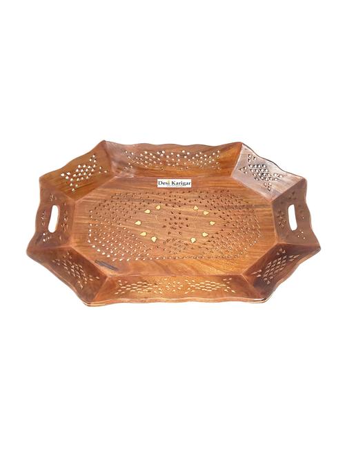 desi karigar hexagon cutting wood tray - 15925225 - Standard Image - 0