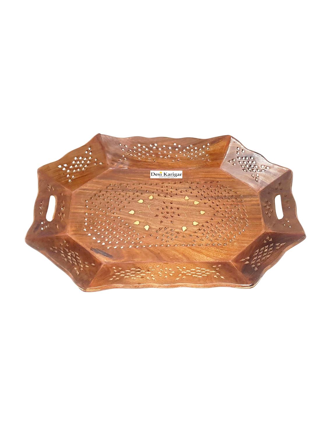 desi karigar hexagon cutting wood tray - 15925225 - Zoom Image - 0
