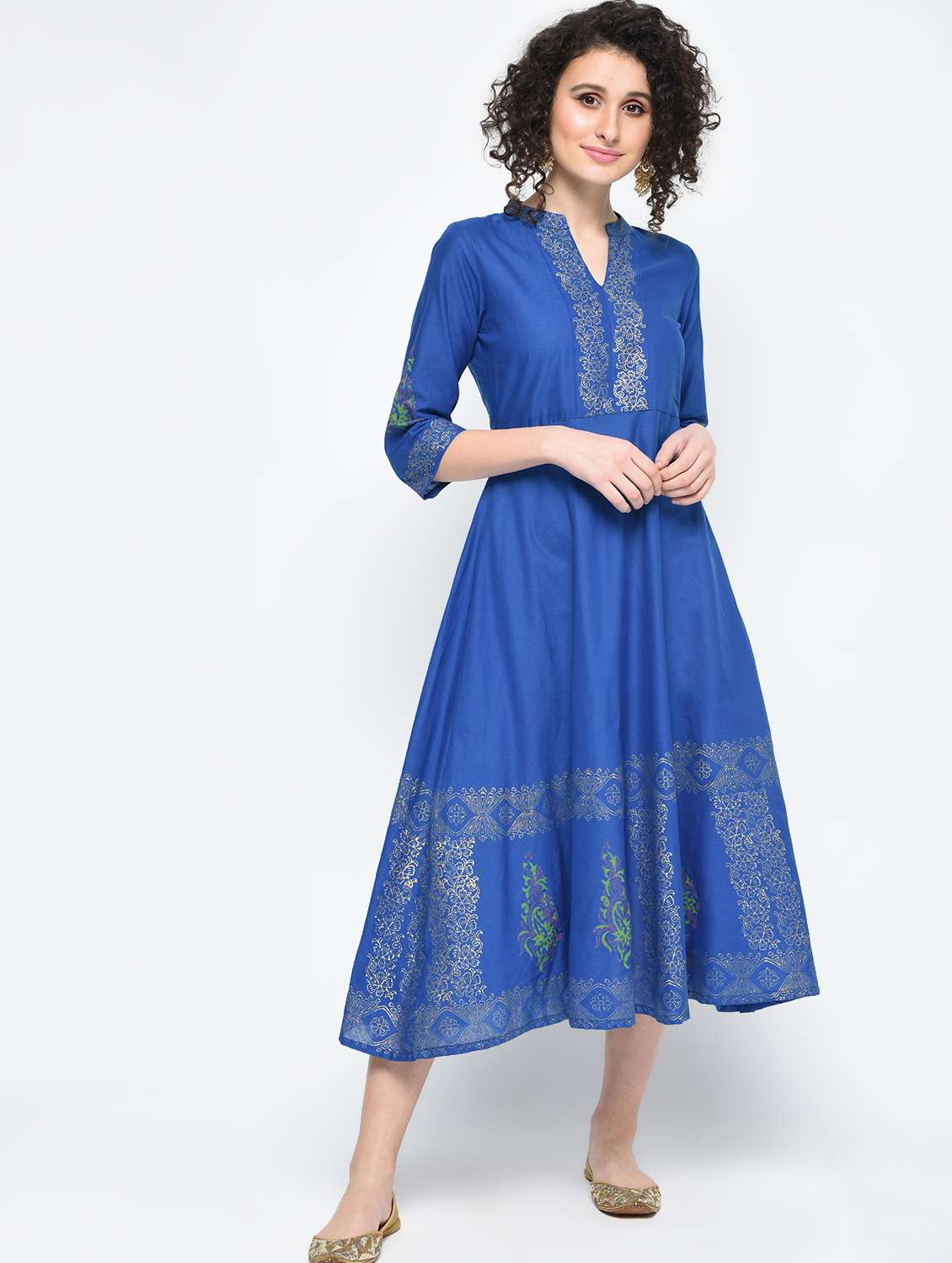 a-line block print kurta
