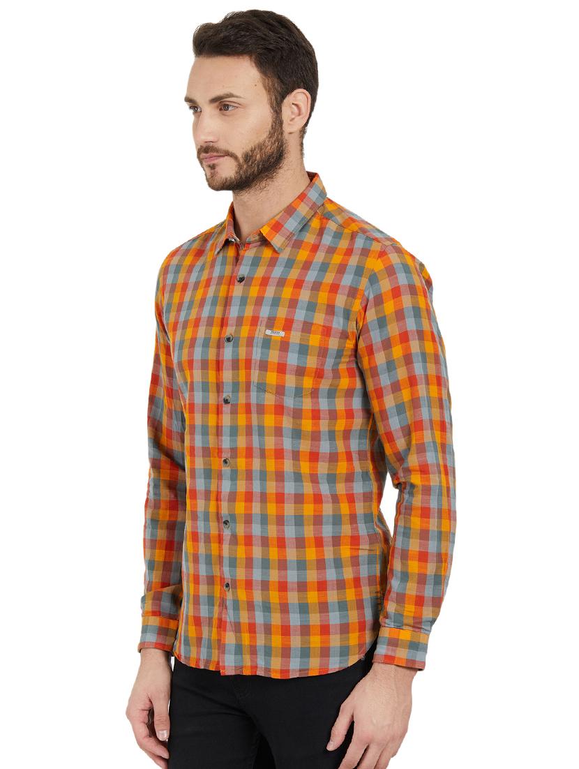 orange checkered casual shirt - 15925677 - Standard Image - 1