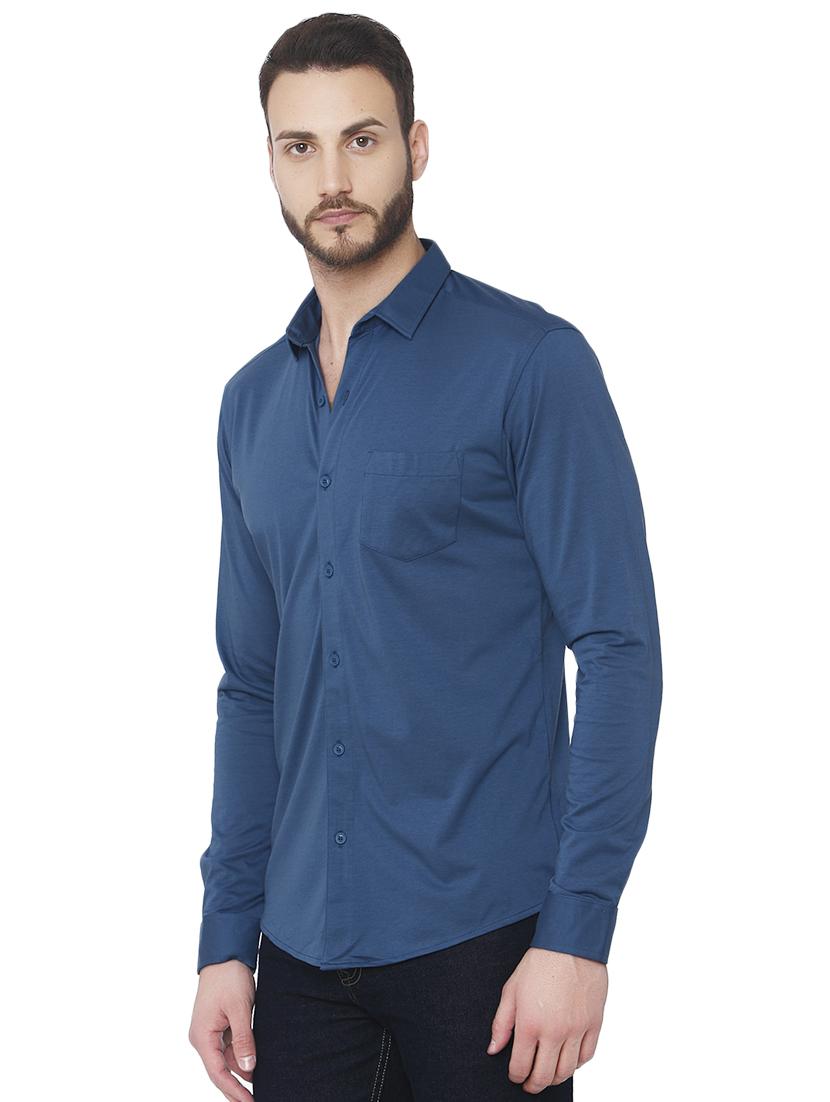 blue solid casual shirt - 15925687 - Standard Image - 1