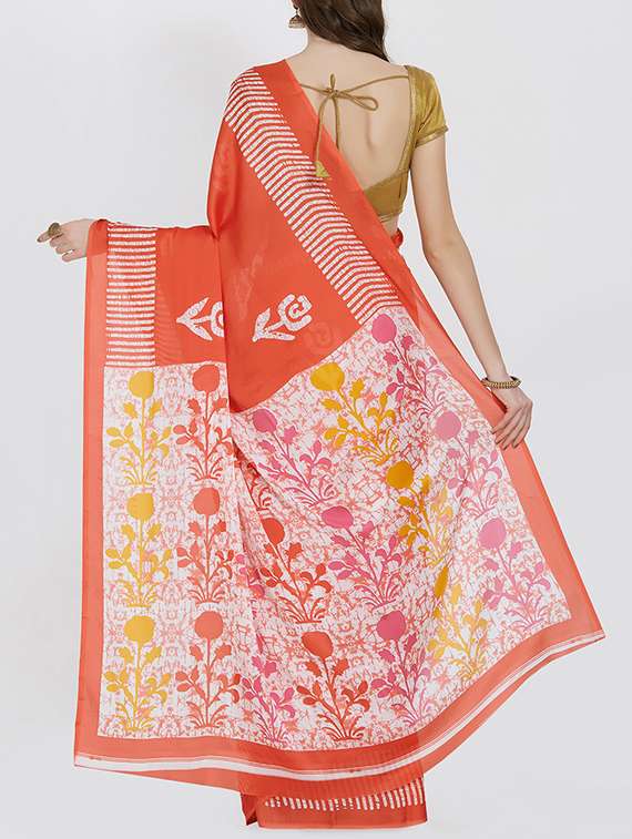 floral batik printed red saree with blouse - 15926211 - Standard Image - 1