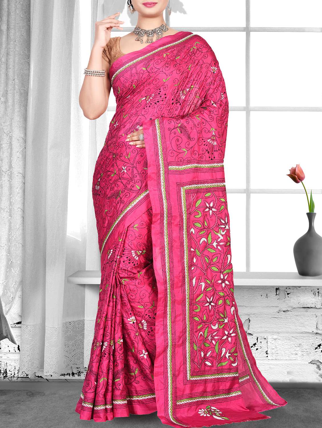 floral embroidered saree with blouse