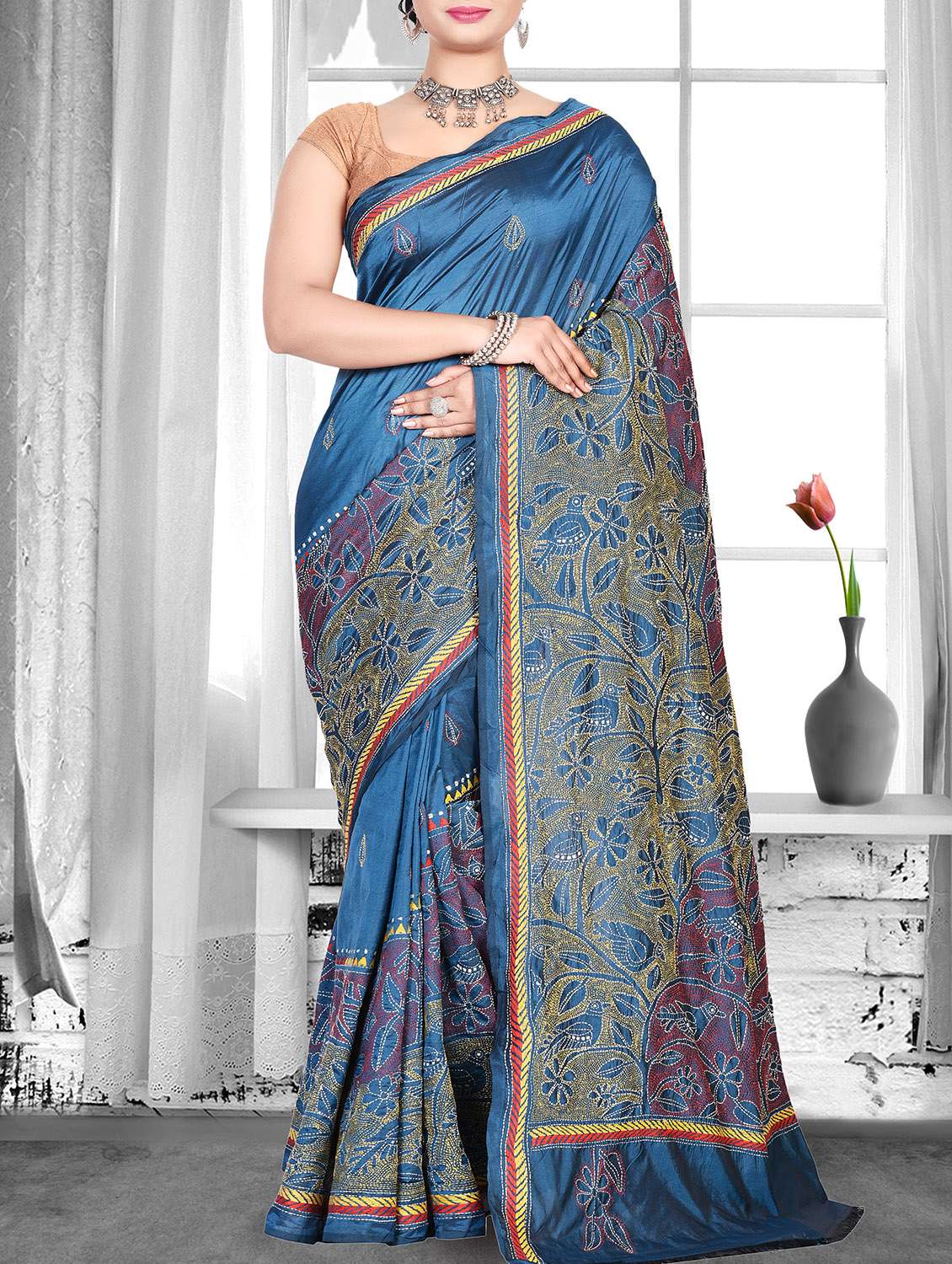 floral embroidered saree with blouse