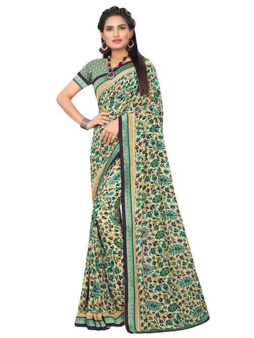 women's floral beige colored saree with blouse - 15931265 - Standard Image - 0